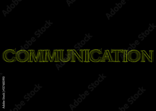 Vector word communication,  green light on black background