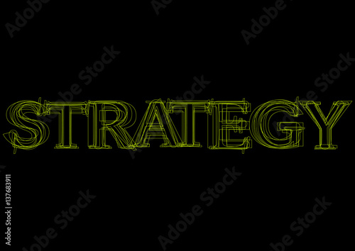 Vector word strategy,  green light on black background