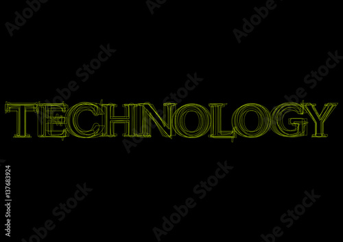 Vector word technology,  green light on black background
