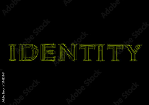 Vector word identity,  green light on black background