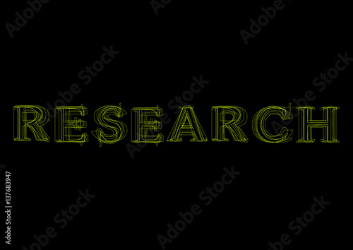 Vector word research,  green light on black background