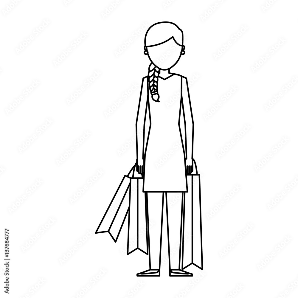young woman with shopping bag vector illustration design