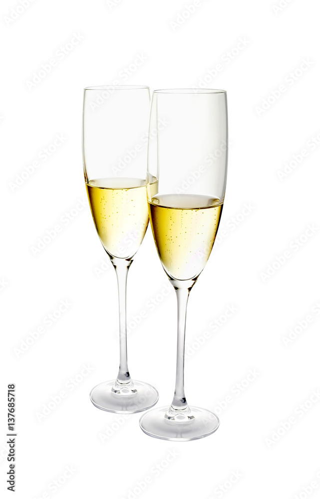 two glasses of champagne isolated on a white