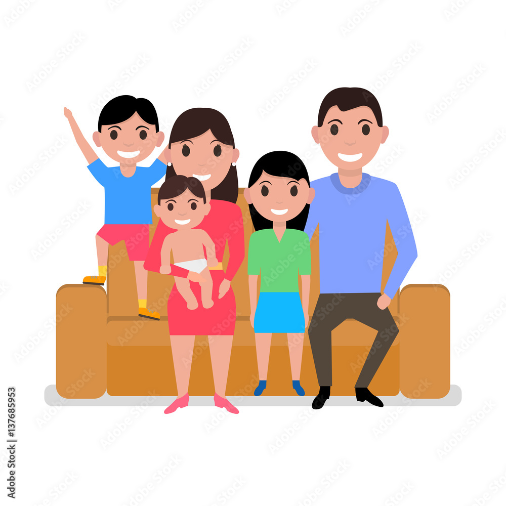 Vector cartoon happy family sitting on sofa Vector cartoon happy family sitting on sofa