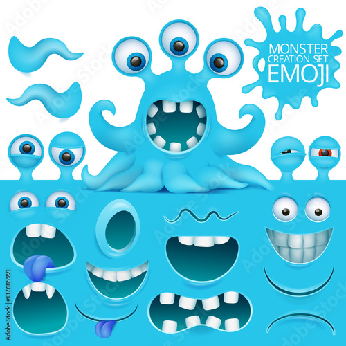 Funny octopus emoji monster character creation set