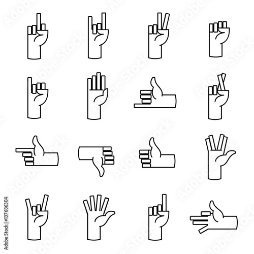 Set of hand gestures in modern thin line style. Vector illustration. Isolated on white background.