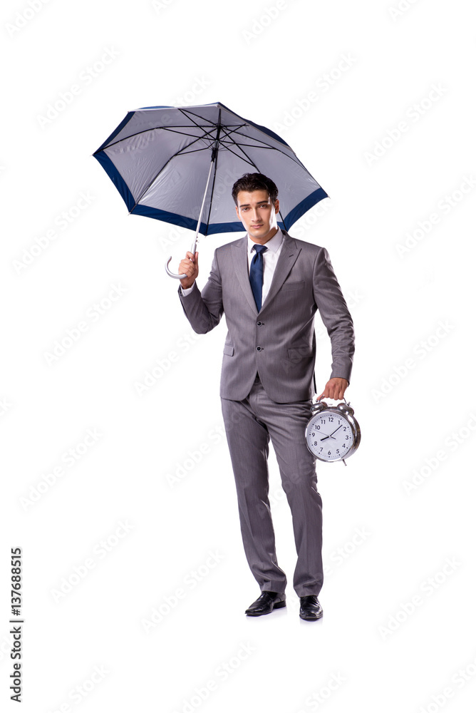 Businessman with umbrella isolated on white background Businessman with umbrella isolated on white background