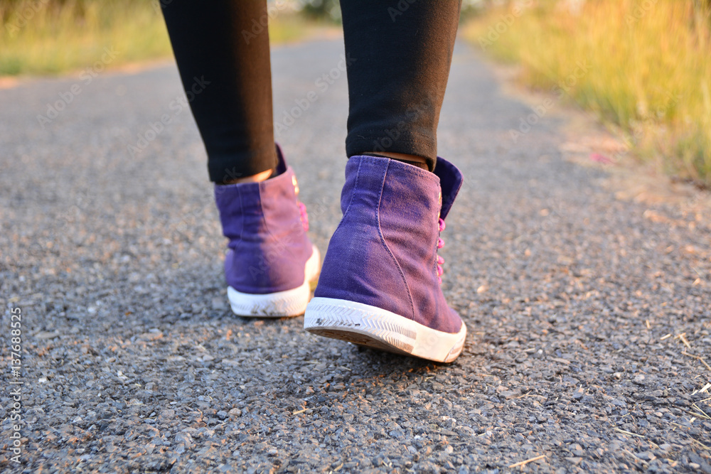 People walking at the morning for warm up body for jogging and exercise People walking at the morning for warm up body for jogging and exercise