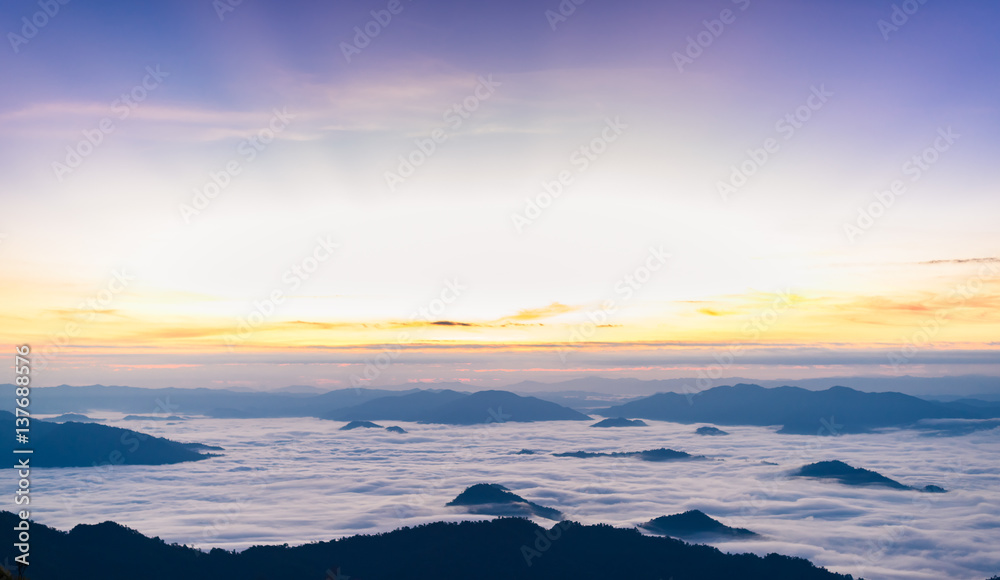 Sunrise and sea of mist, view from  phucheefa forest park