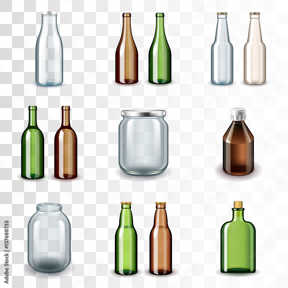 Glass bottles icons vector set Glass bottles icons vector set