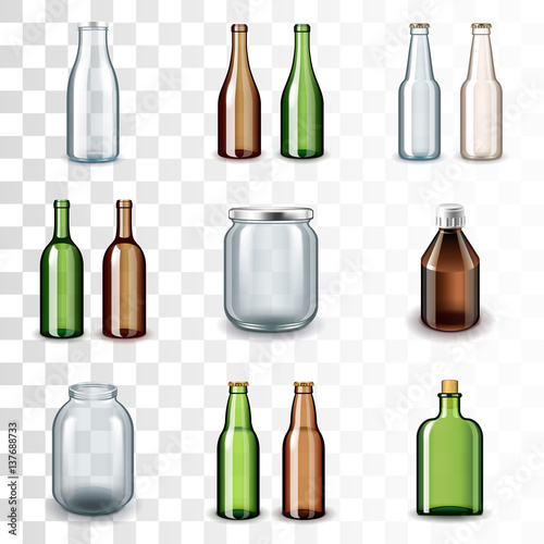 Glass bottles icons vector set