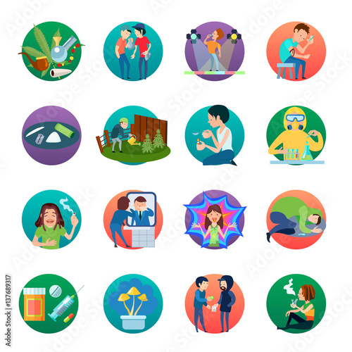 Narcotic Drugs Icons Set