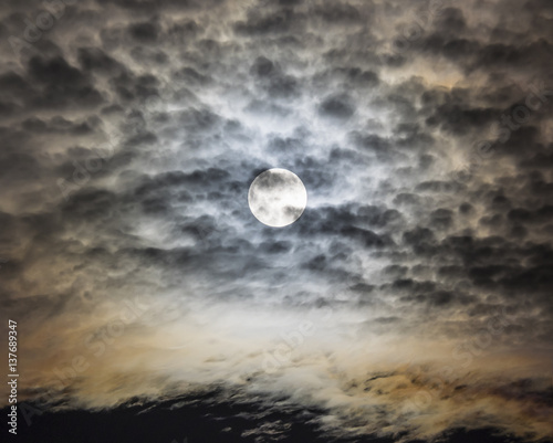 Super Moon in Dark Quilted Clouds
