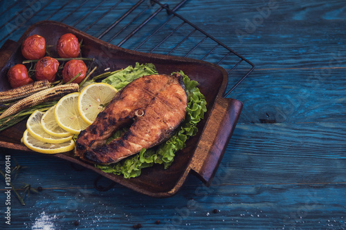 Grilled salmon steak