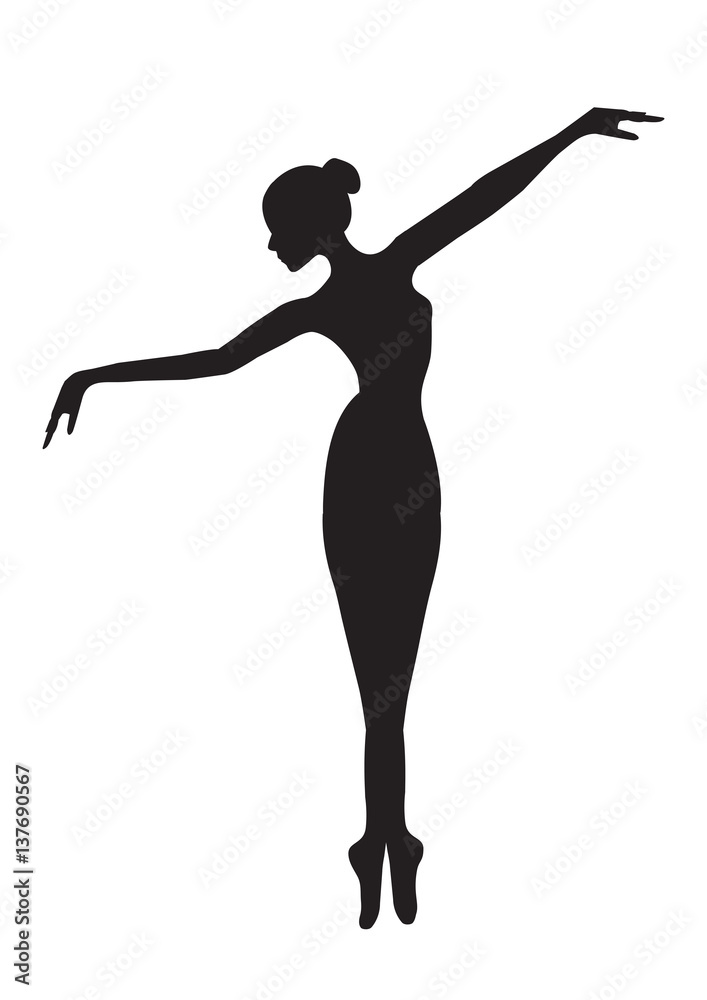 Silhouette of dancing graceful ballerin.Dance. Isolated background, white .