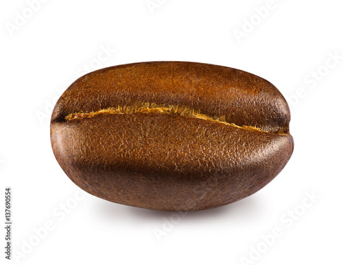 Shiny fresh roasted coffee bean isolated on white background.