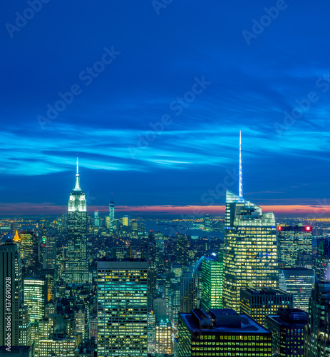 View of New York Manhattan during sunset hours