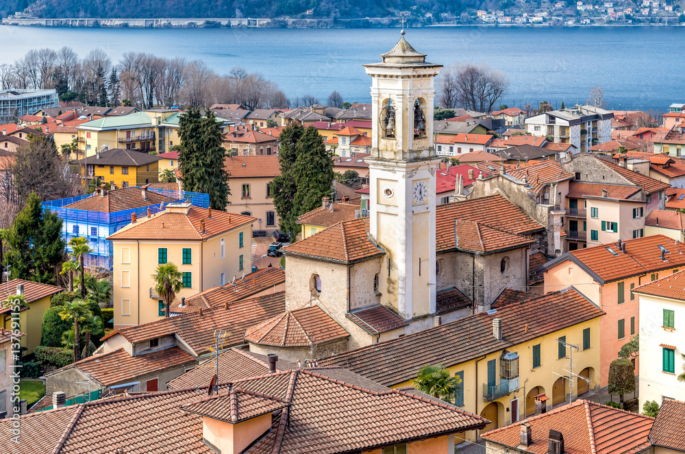 Fototapeta premium View of Maccagno from above, Luino, Italy 
