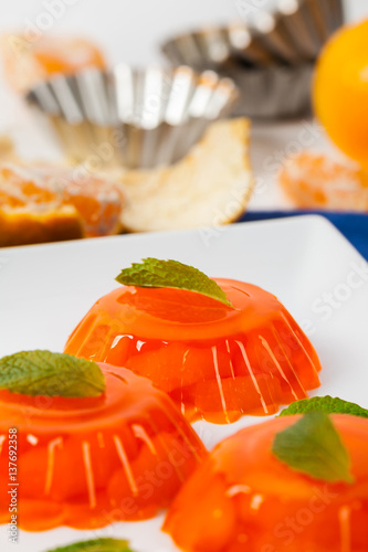 Mandarin Orange Jelly Summer Holiday Desserts. Selective focus.