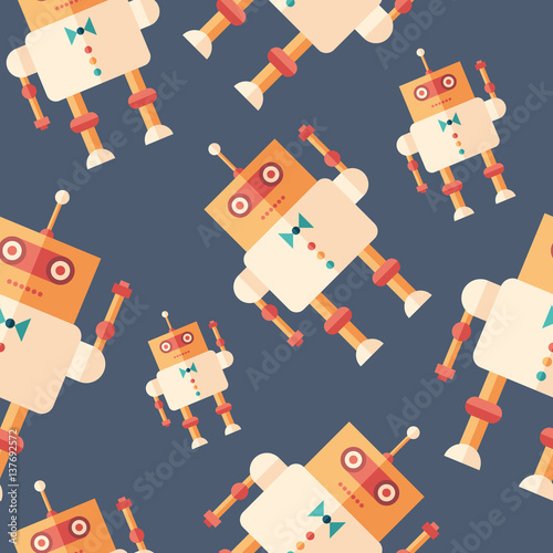 Robot steward flat icon seamless pattern.