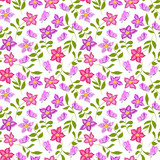  Seamless pattern with bright green stems with flowers and pink butterflies