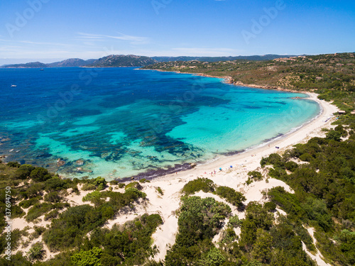 Fototapeta Naklejka Na Ścianę i Meble -  Aerial  view  of Palombaggia beach in Corsica Island in France