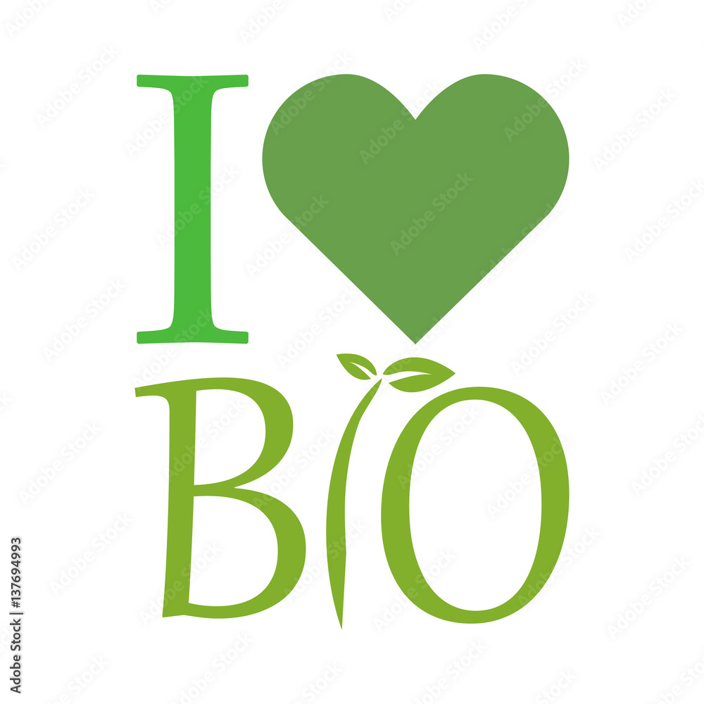 i love bio vettoriale verde con cuore e logo Stock Vector | Adobe Stock