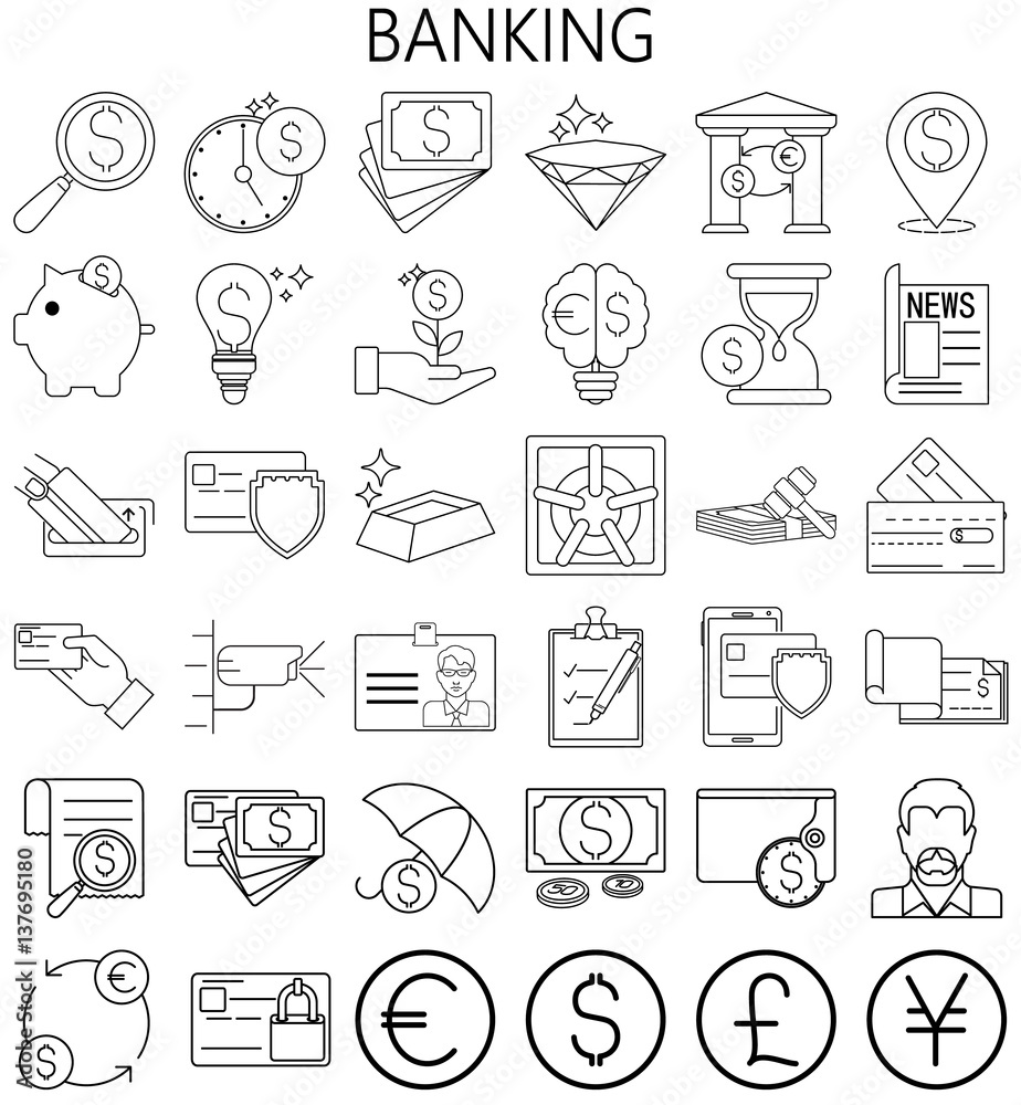  Banking Money and Finance. Thin Line  Icons