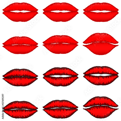 Red lips with dark red path and red lips with black path.