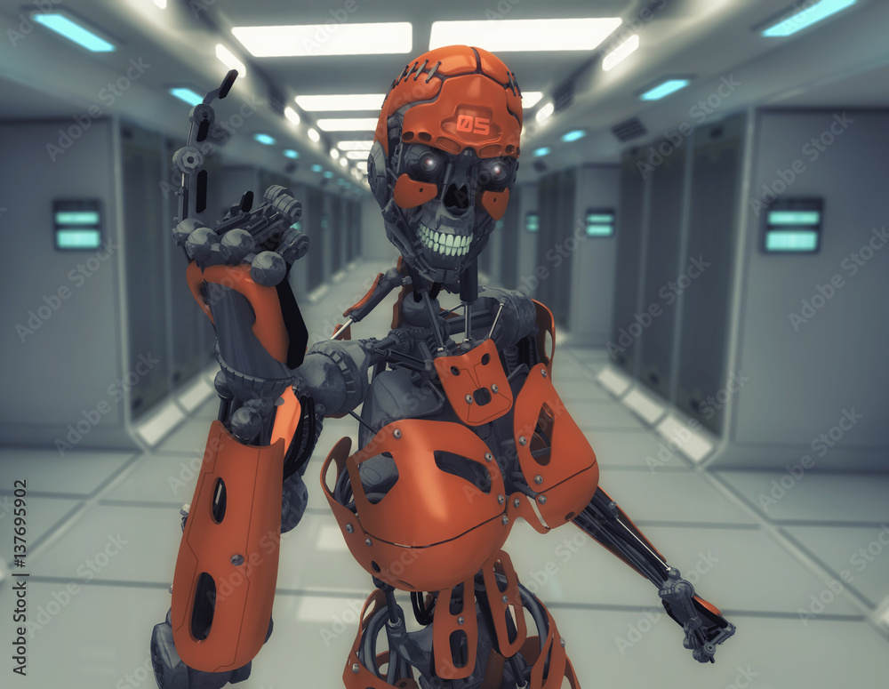 3d rendering. Female robot number one