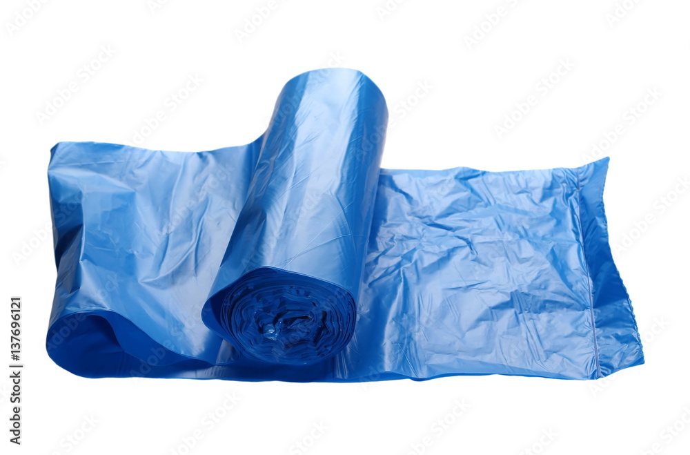  roll of plastic garbage bags isolated on white, with clipping path