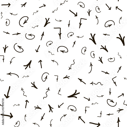 Seamless ornament from different handwritten arrows. Vector illustration background