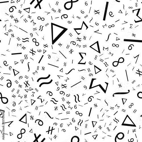 Abstract seamless vector background with random mathematical signs. Vector illustration.