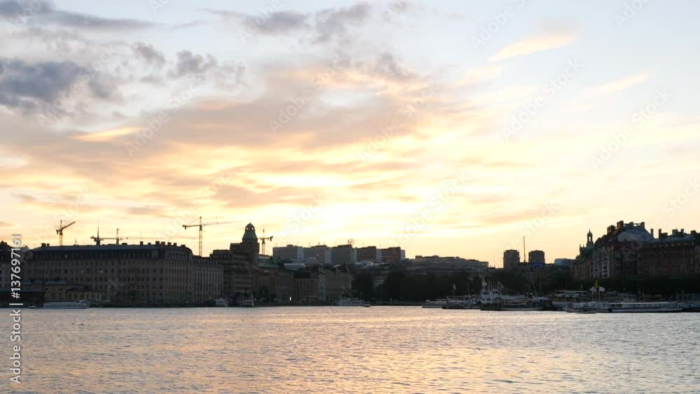 Stockholm cityscape at sunset. Waterfront architecture Stockholm cityscape at sunset. Waterfront architecture