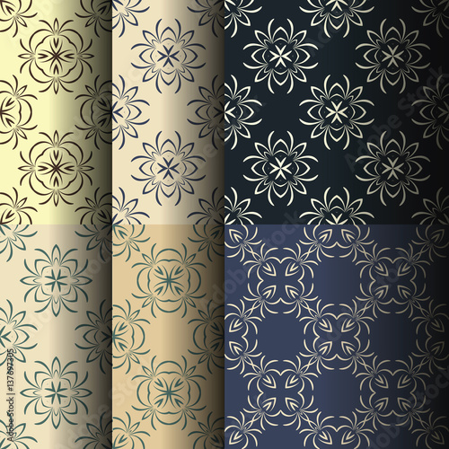 Set of seamless vintage background, retro style royal pattern. Vector illustration