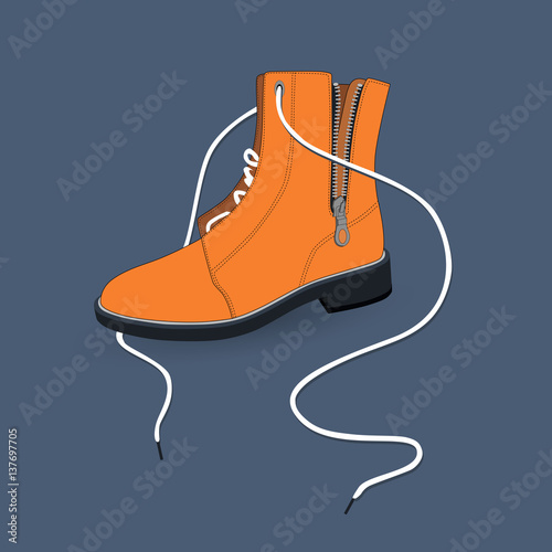 winter male boot with long laces, vector, illustration,