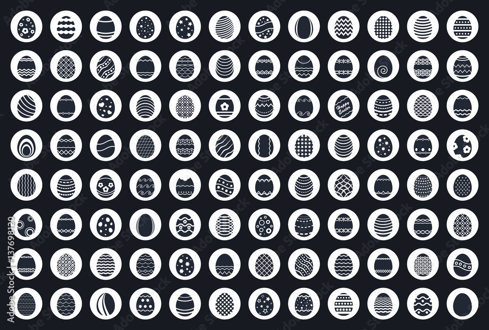 easter eggs set, simple flat icons for easter easter eggs set, simple flat icons for easter