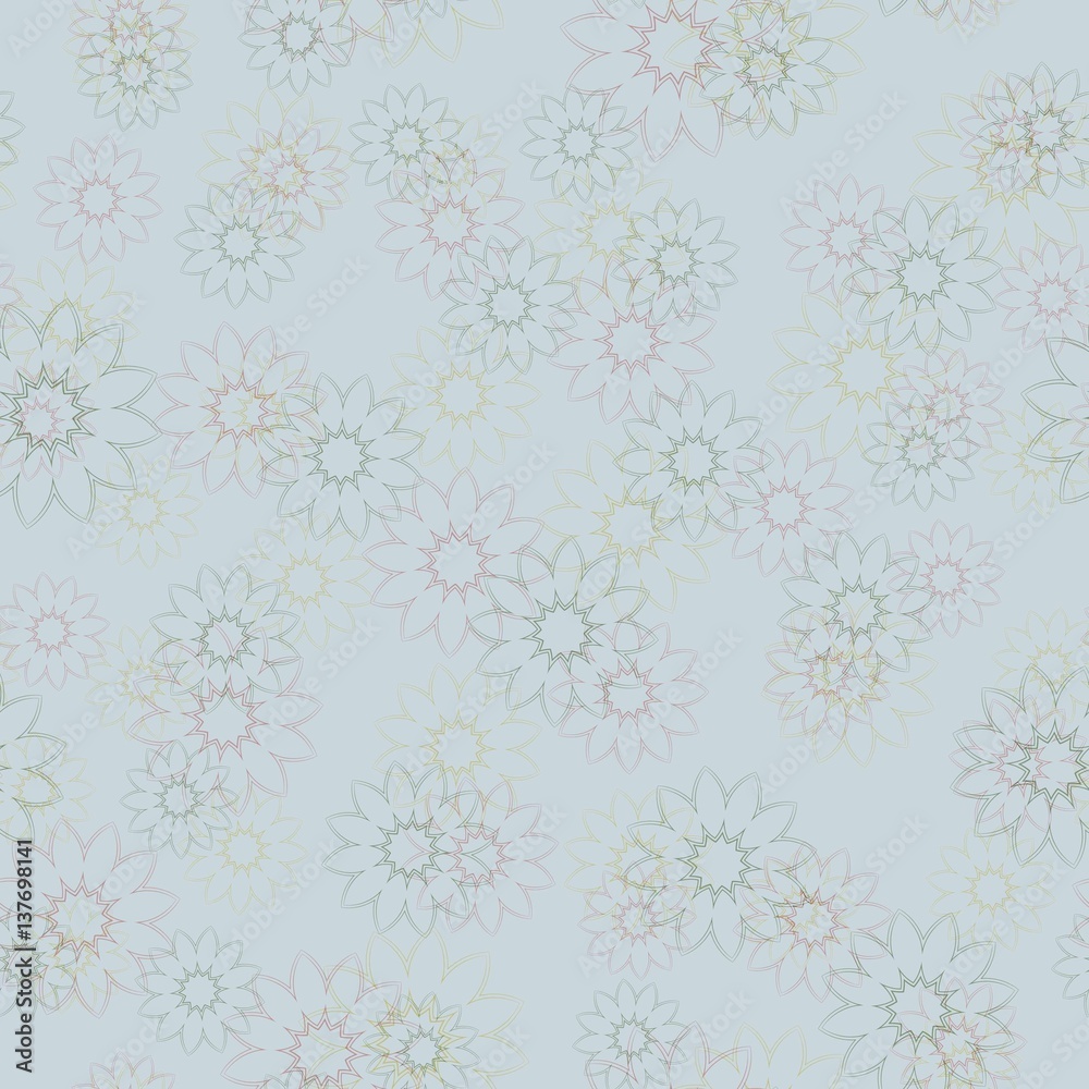 Exquisite floral ornament with random flowers. For fabric, wrapping paper, wallpaper, design and interior. Vector background.
