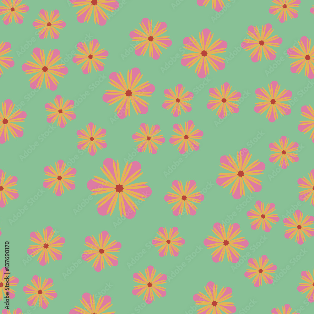 Exquisite floral ornament with random flowers. For fabric, wrapping paper, wallpaper, design and interior. Vector background.