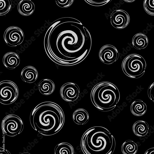 Abstract seamless pattern with different spiral. Geometry random gure ornament for fabric, cards, backgrounds. Vector illustration.