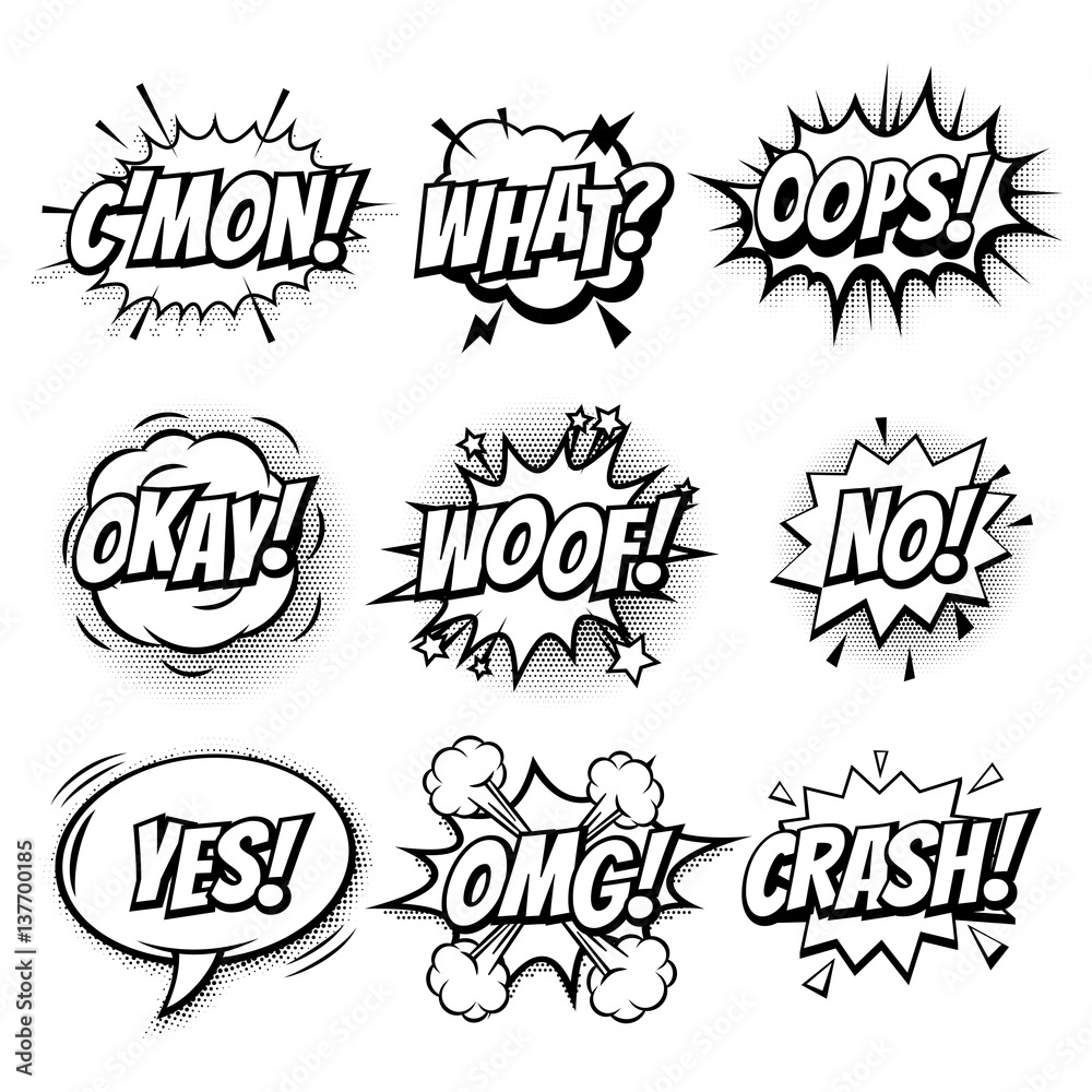 Comic text bubbles vector isolated sketch icons set