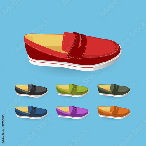 set of classic male penny loafers, vector, illustration,