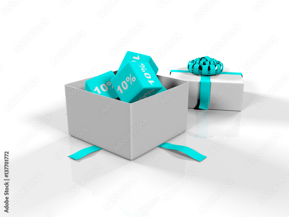 Naklejka premium gift box, cubes with the image of percent on a white background, 3d renderer,