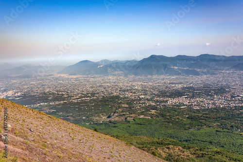Tableau sur toile Foggy view of towns south of Mount Vesuvius