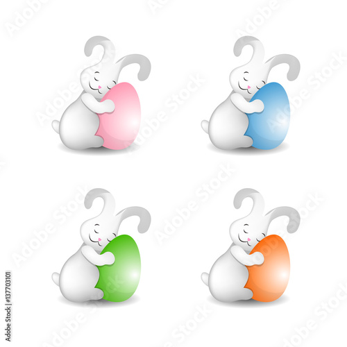 Easter Bunny with Easter eggs cute fluffy set of 4 photo