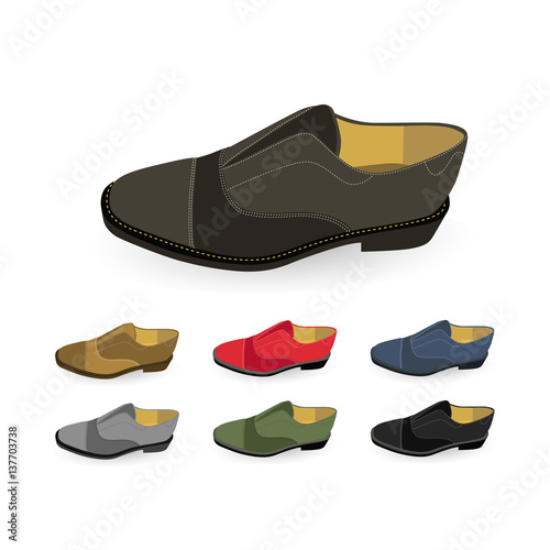 set of classic male shoes on colored background, vector, illustration,