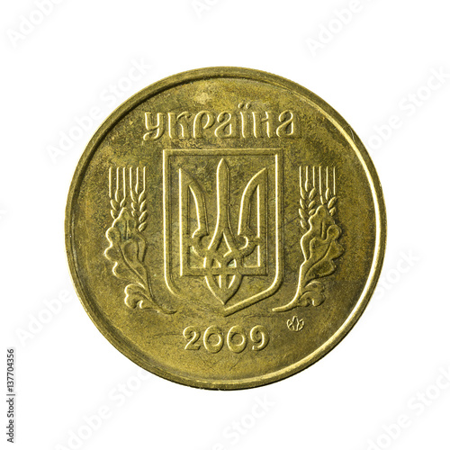 50 ukrainian kopiyka coin (2009) reverse isolated on white background