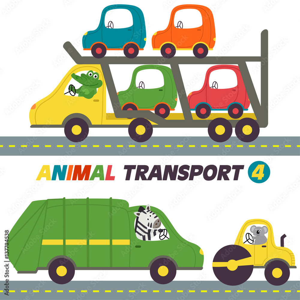 set of isolated transports with animals part 4- vector illustration, eps
