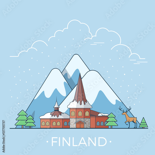 World travel in Finland Linear Flat vector design template.