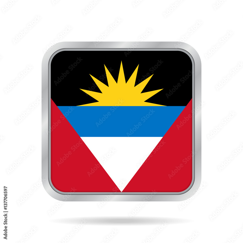 Fototapeta premium Flag of Antigua and Barbuda. Metal square button.